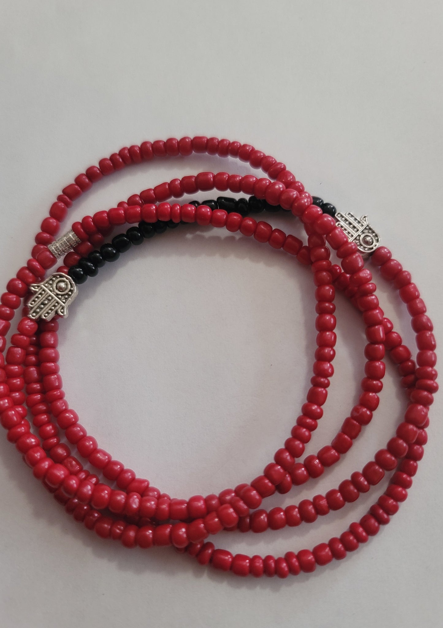Red and Black Hamsa Hands Stretch Waist Beads
