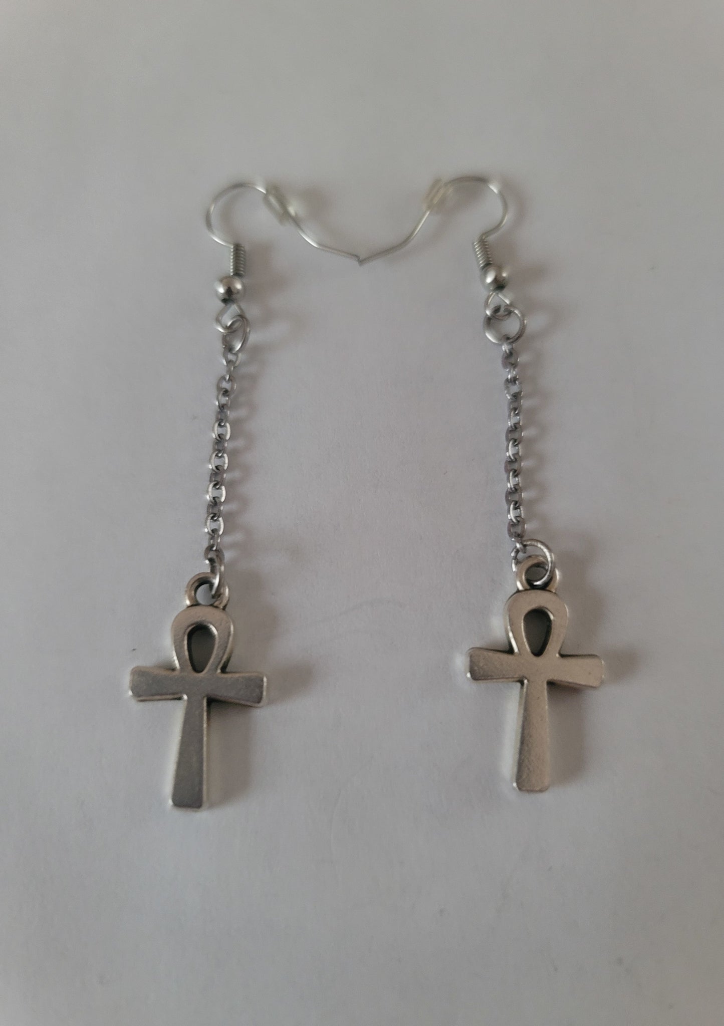 Silver Ankh Chain Earrings